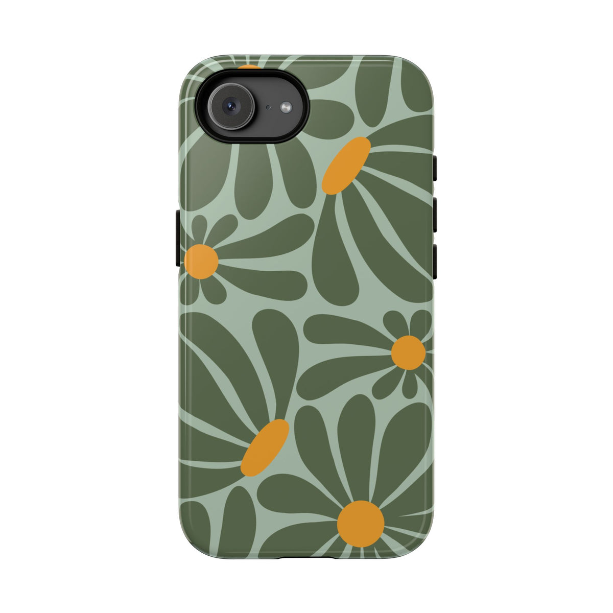 Retro Green Daisy Pattern Phone Case - Green Phone Case - iPhone 17e / Glossy
