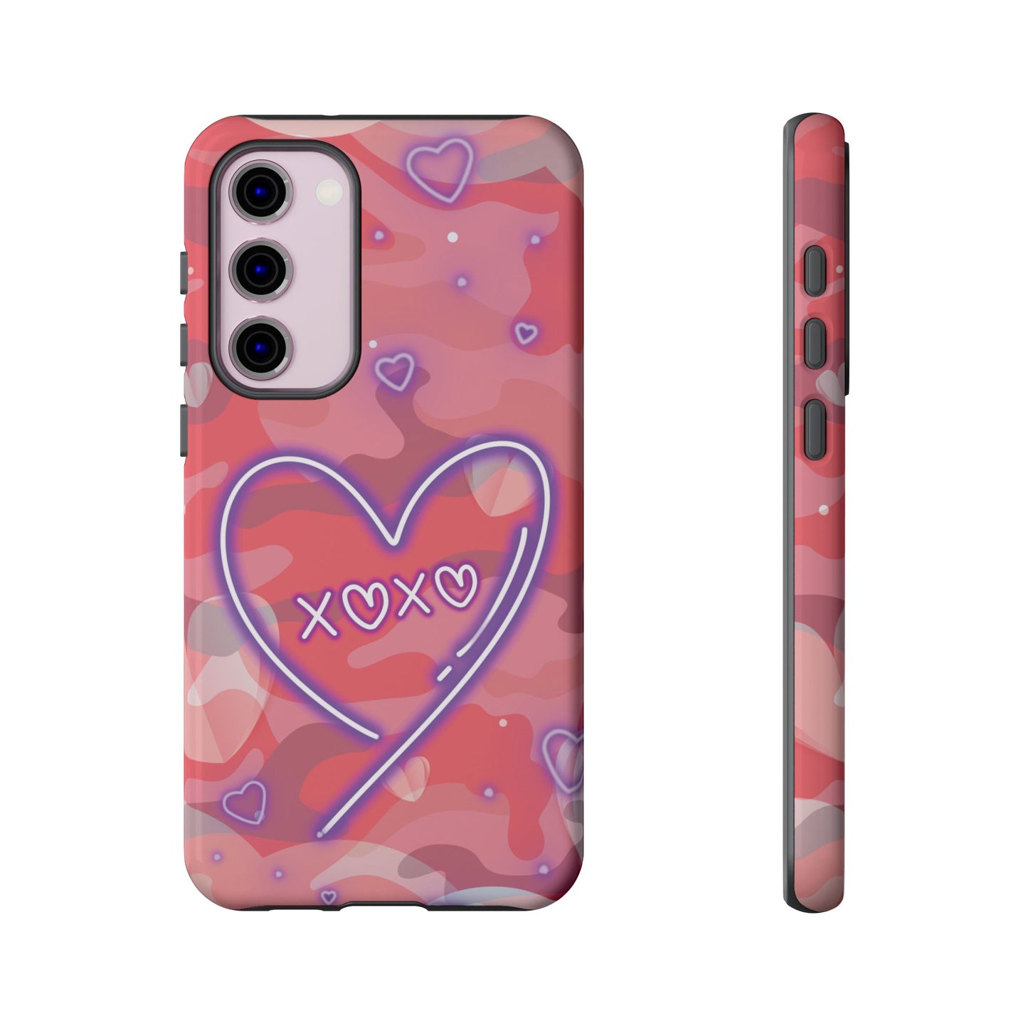 Love Heart Neon Camo Phone Case - Pink Phone Case - Samsung Galaxy S23 Plus / Glossy