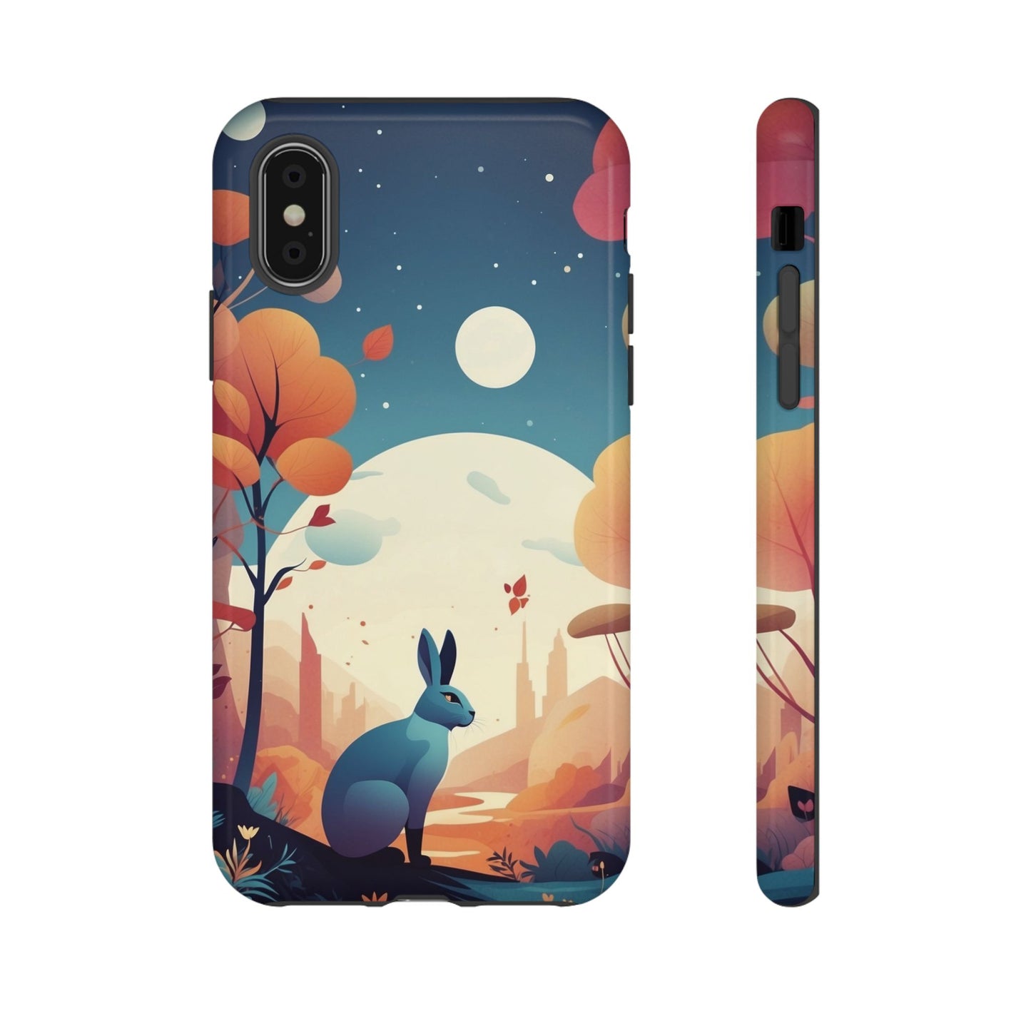 iPhone X / Glossy Phone Case - Stylised Blue Hare Design Phone Case