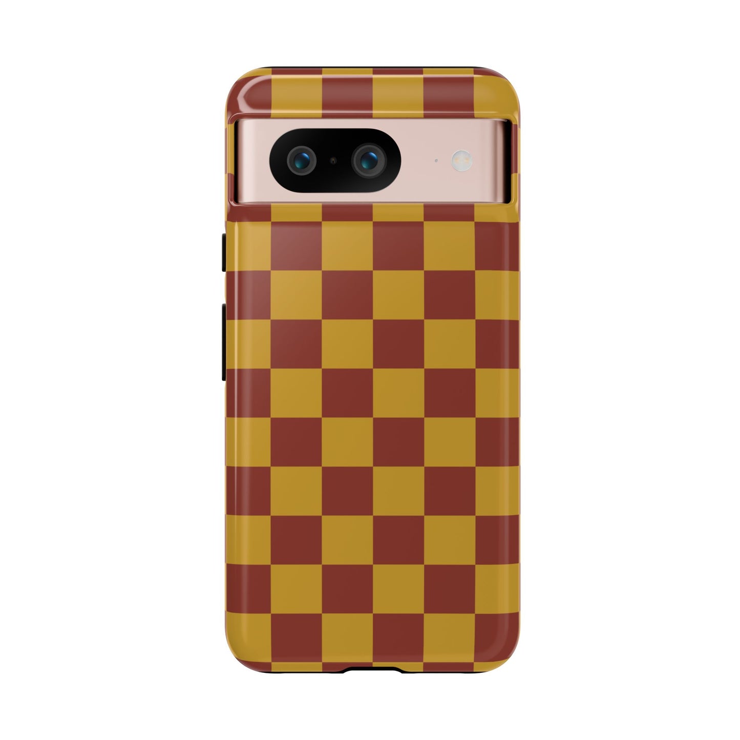 Google Pixel 8 / Glossy Phone Case - Trendy Mustard & Burgandy Checked Pattern Phone Case