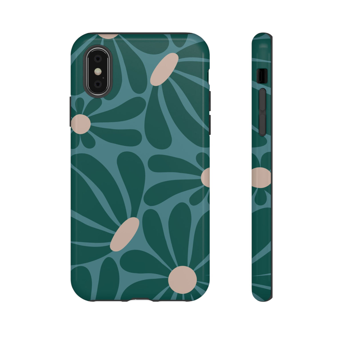 Retro Turquoise Daisy Pattern Phone Case - Green Phone Case - iPhone XS / Glossy