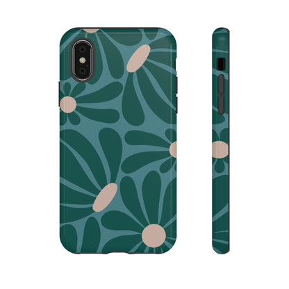 Retro Turquoise Daisy Pattern Phone Case - Green Phone Case - iPhone XS / Glossy