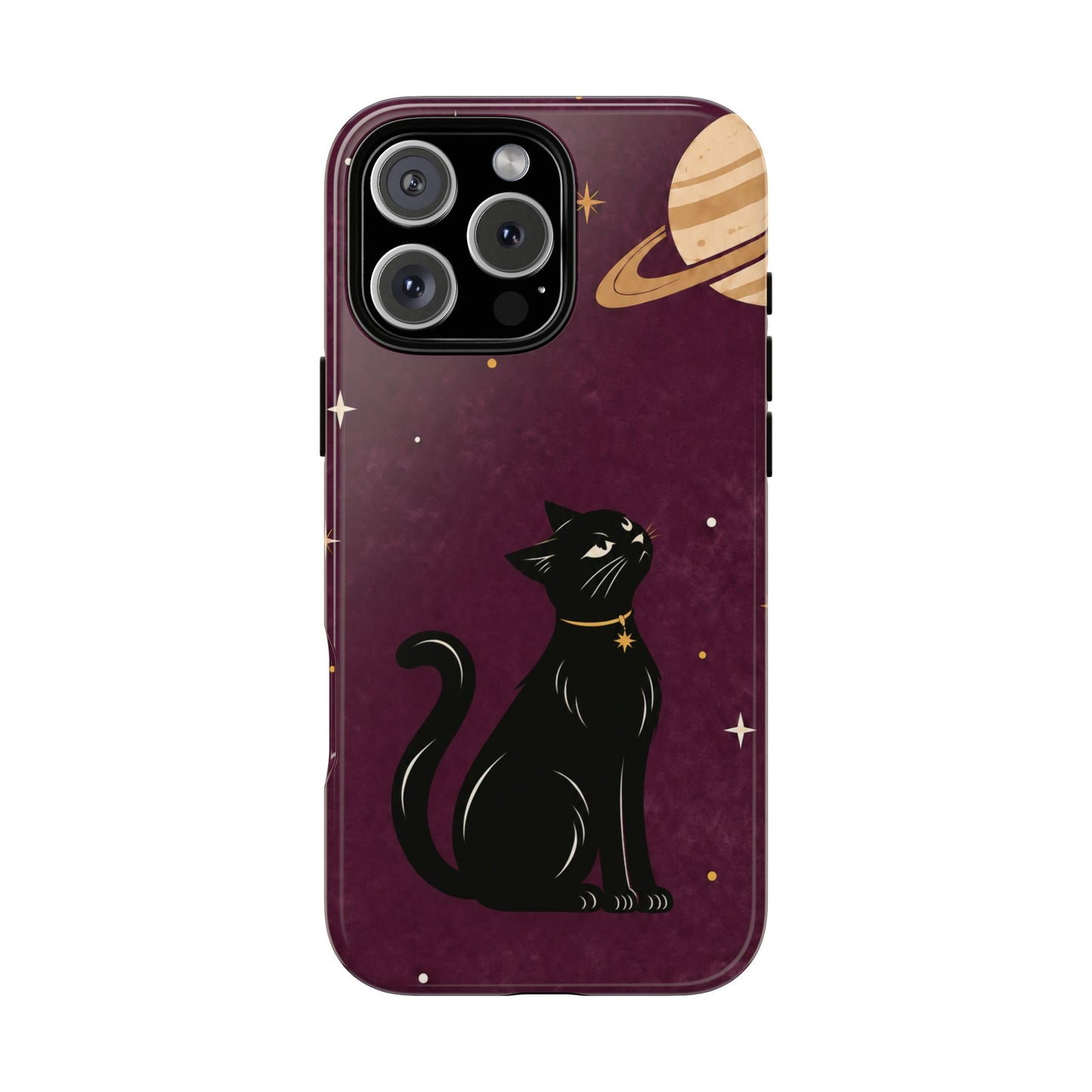 Whimsical Plum Celestial Black Cat Phone Case