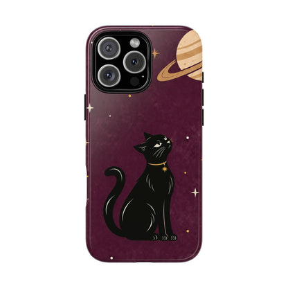 Whimsical Plum Celestial Black Cat Phone Case