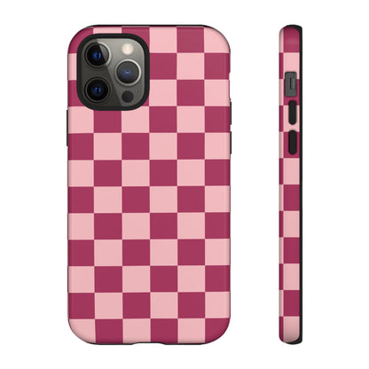 iPhone 12 Pro / Glossy Phone Case - ’Pink Checkered Pattern’ Phone Case