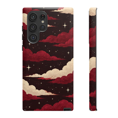 Illustrated Crimson Red Clouds & Stars Phone Case