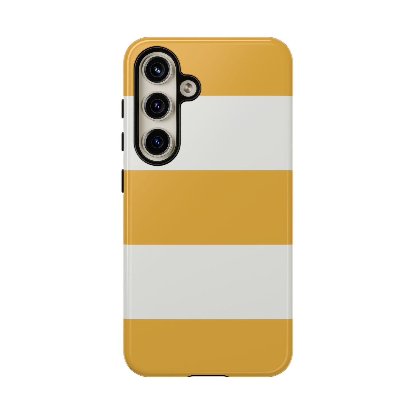 Samsung Galaxy S24 / Glossy Phone Case - Yellow & White Horizontal Stripe Pattern Phone Case