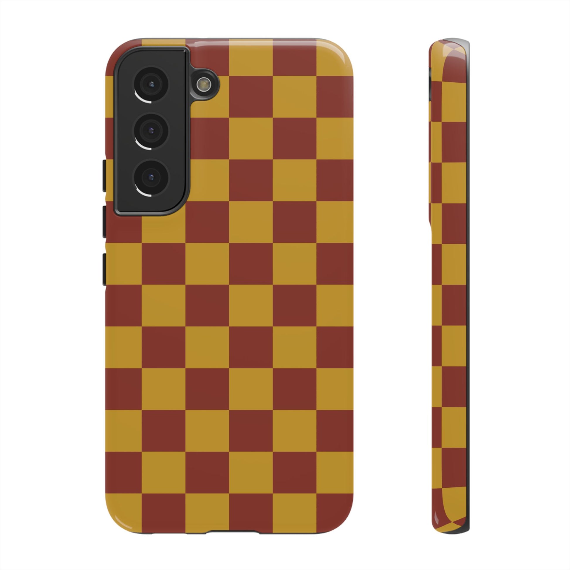 Phone Case - Trendy Mustard & Burgandy Checked Pattern Phone Case