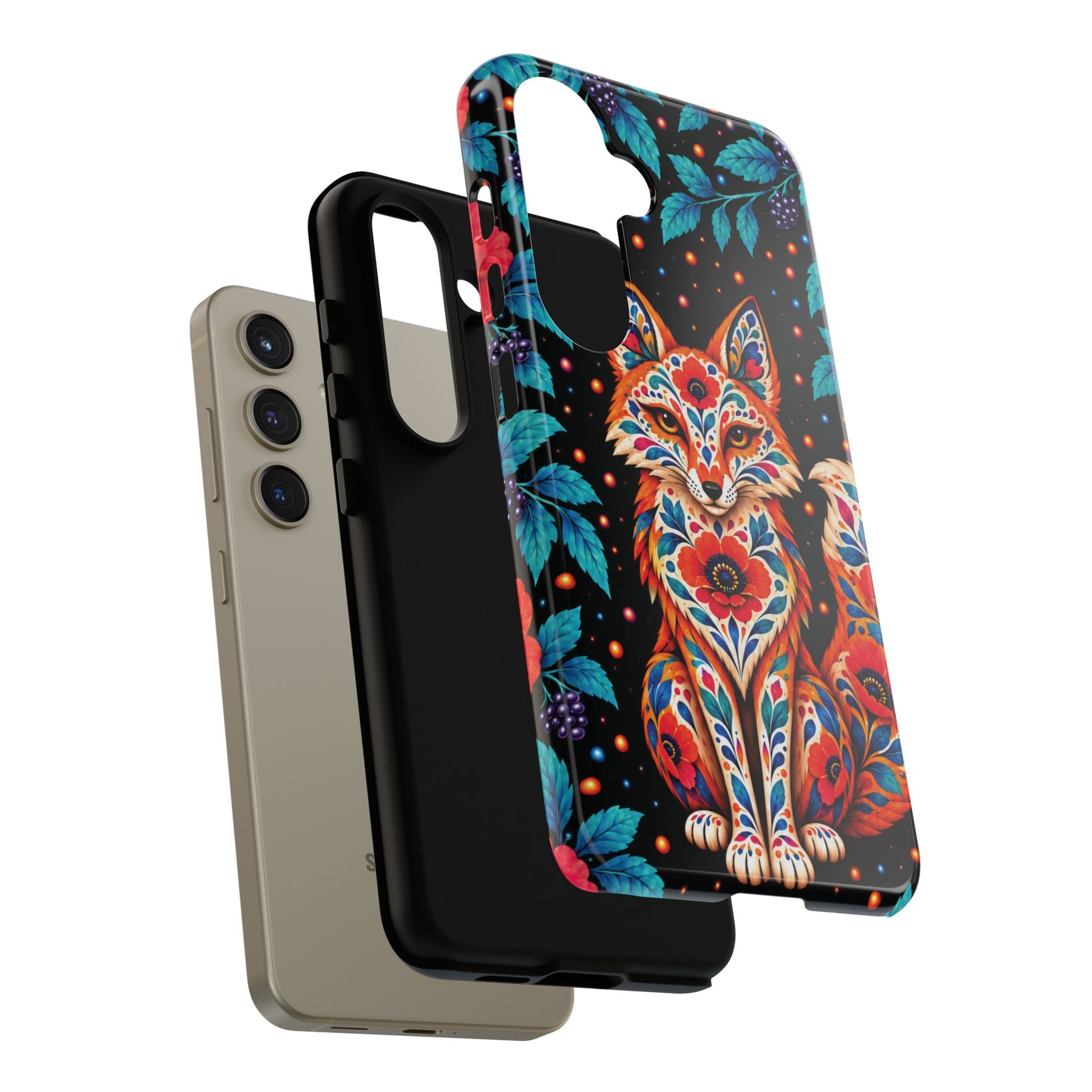 Vibrant Orange and Turquoise Calavera Fox Phone Case - Multicolor Phone Case