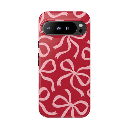 Bold Raspberry Red and Blush Pink Bow Pattern Phone Case