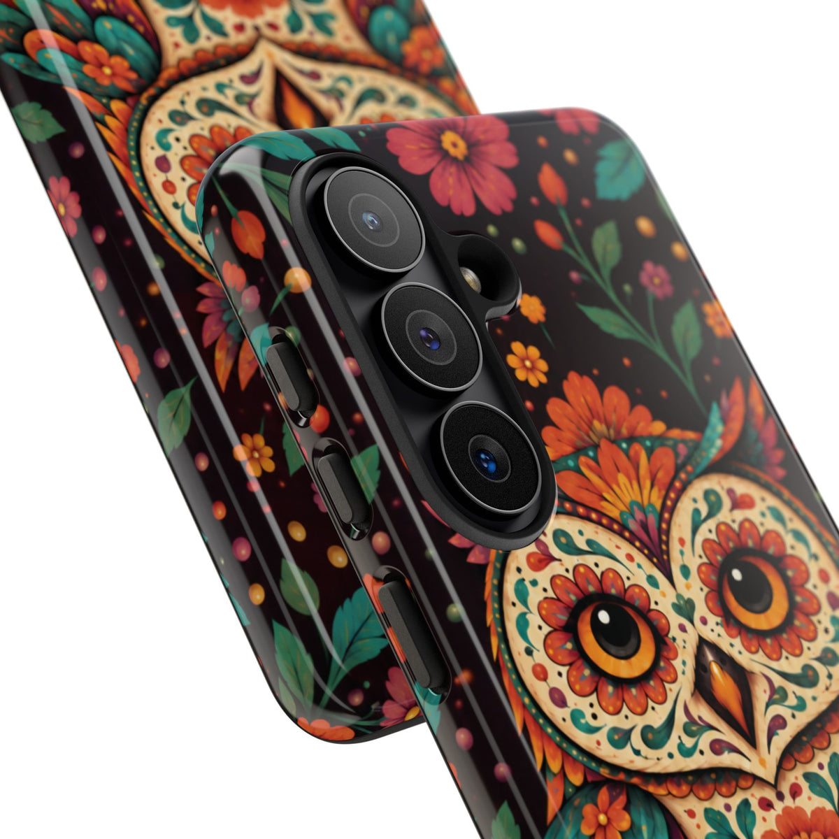 Vibrant Terracotta and Teal Calavera Owl Phone Case - Multicolor Phone Case