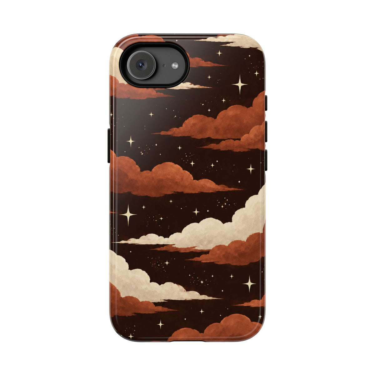 Illustrated Burnt Orange Clouds & Stars Phone Case - Orange Phone Case - iPhone 17e / Glossy