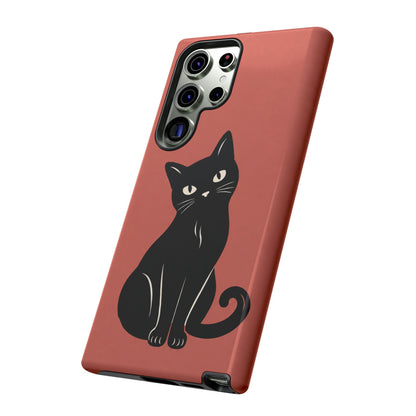 Minimalist Coral Red & Black Cat Phone Case
