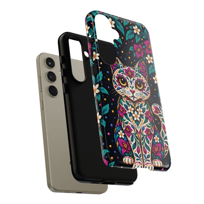 Vibrant Purple and Teal Calavera Cat Phone Case - Multicolor Phone Case