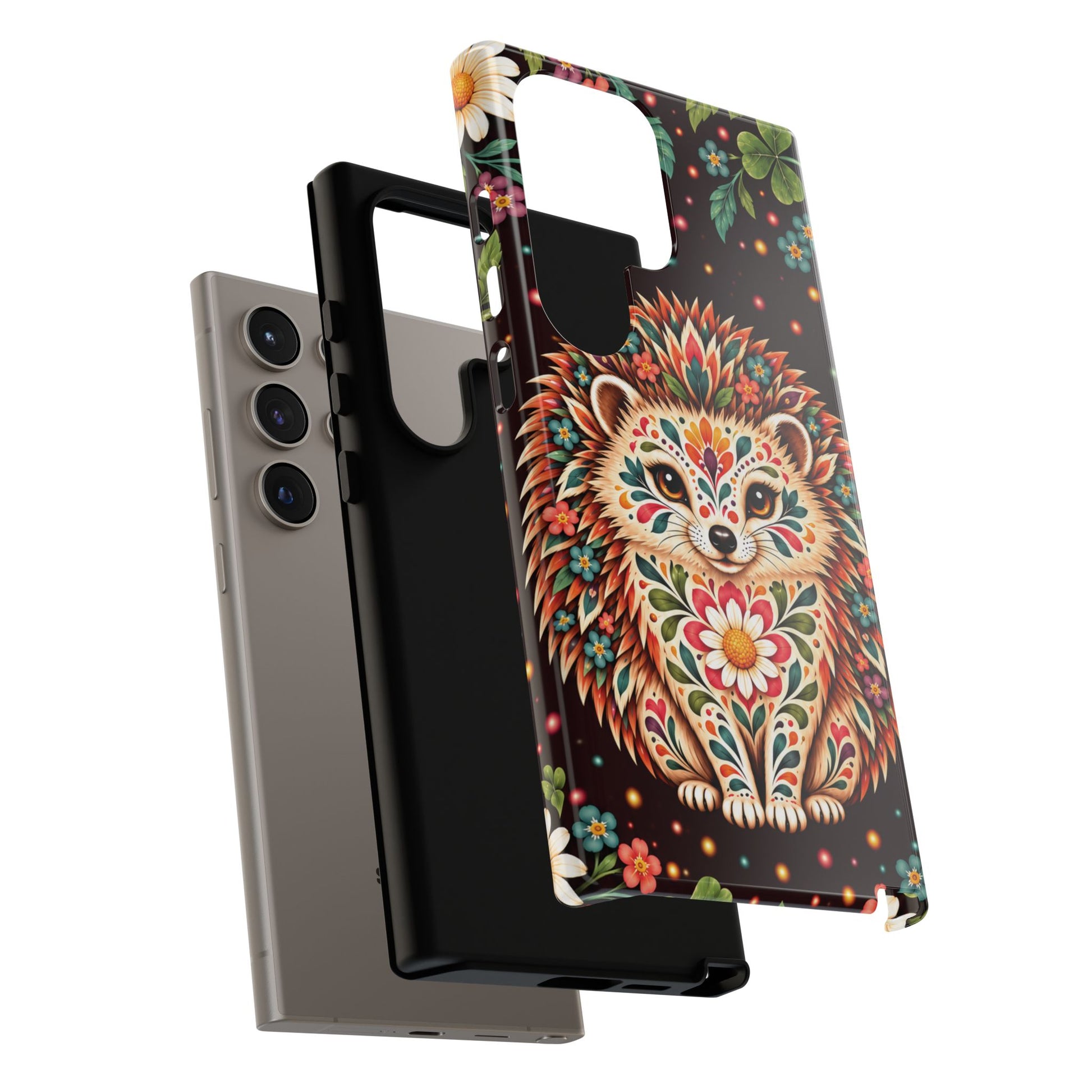 Vibrant Terracotta and Teal Calavera Hedgehog Phone Case - Multicolor Phone Case