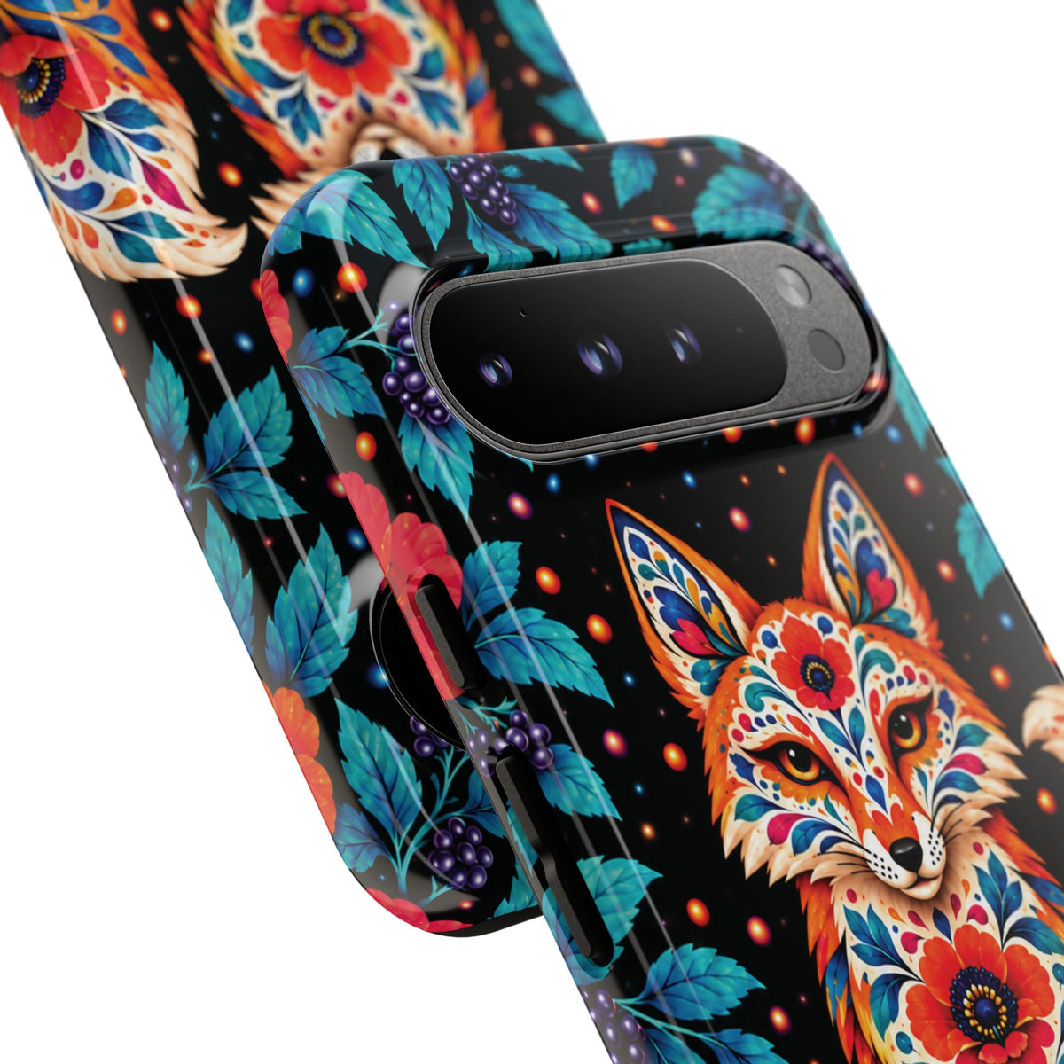Vibrant Orange and Turquoise Calavera Fox Phone Case - Multicolor Phone Case