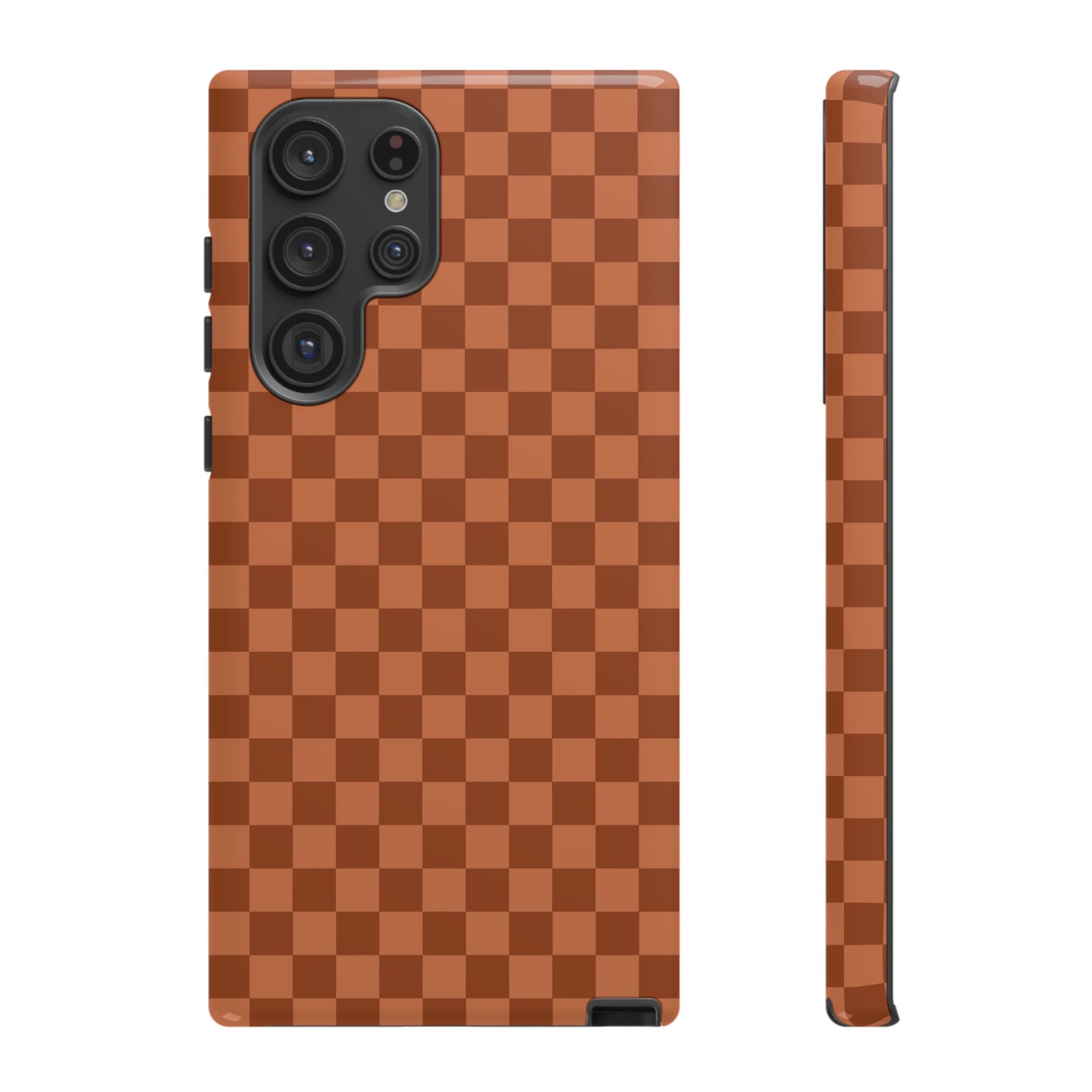 Samsung Galaxy S22 Ultra / Glossy Phone Case - ’Bold Brown Checkered Pattern’ Phone Case