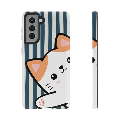 Playful Peakaboo Cat with Blue Stripe Pattern Phone Case - Blue Phone Case - Samsung Galaxy S21 / Glossy