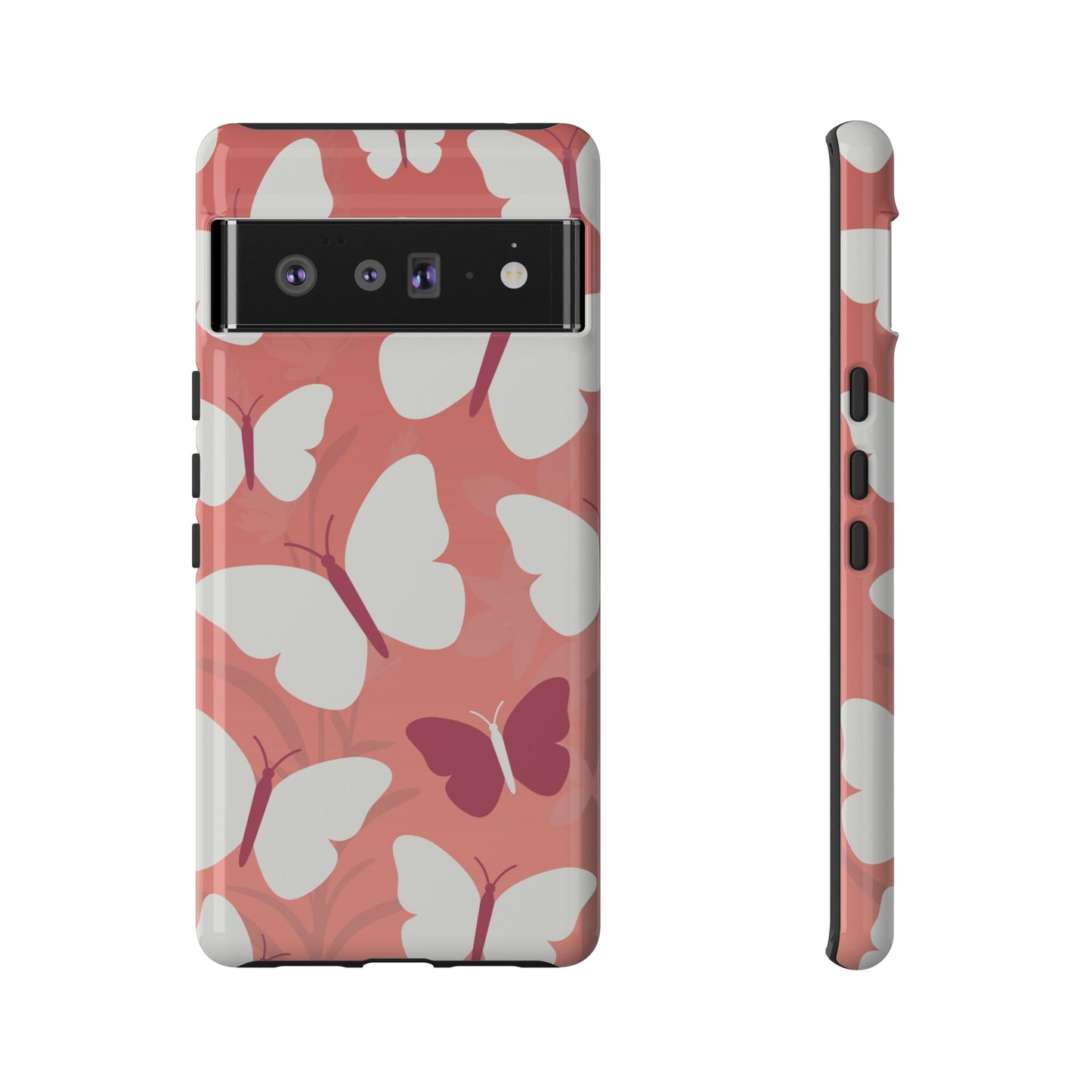 Google Pixel 6 Pro / Glossy Phone Case - Minimalist Pink Butterfly Pattern Phone Case