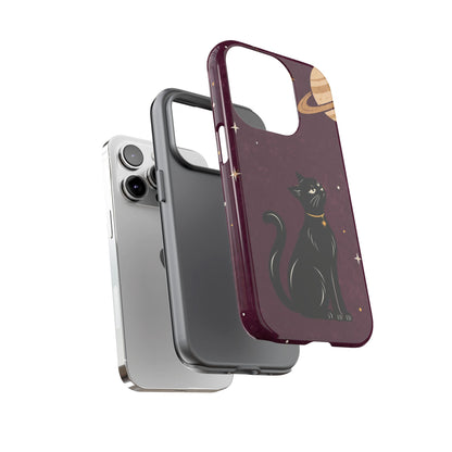Whimsical Plum Celestial Black Cat Phone Case