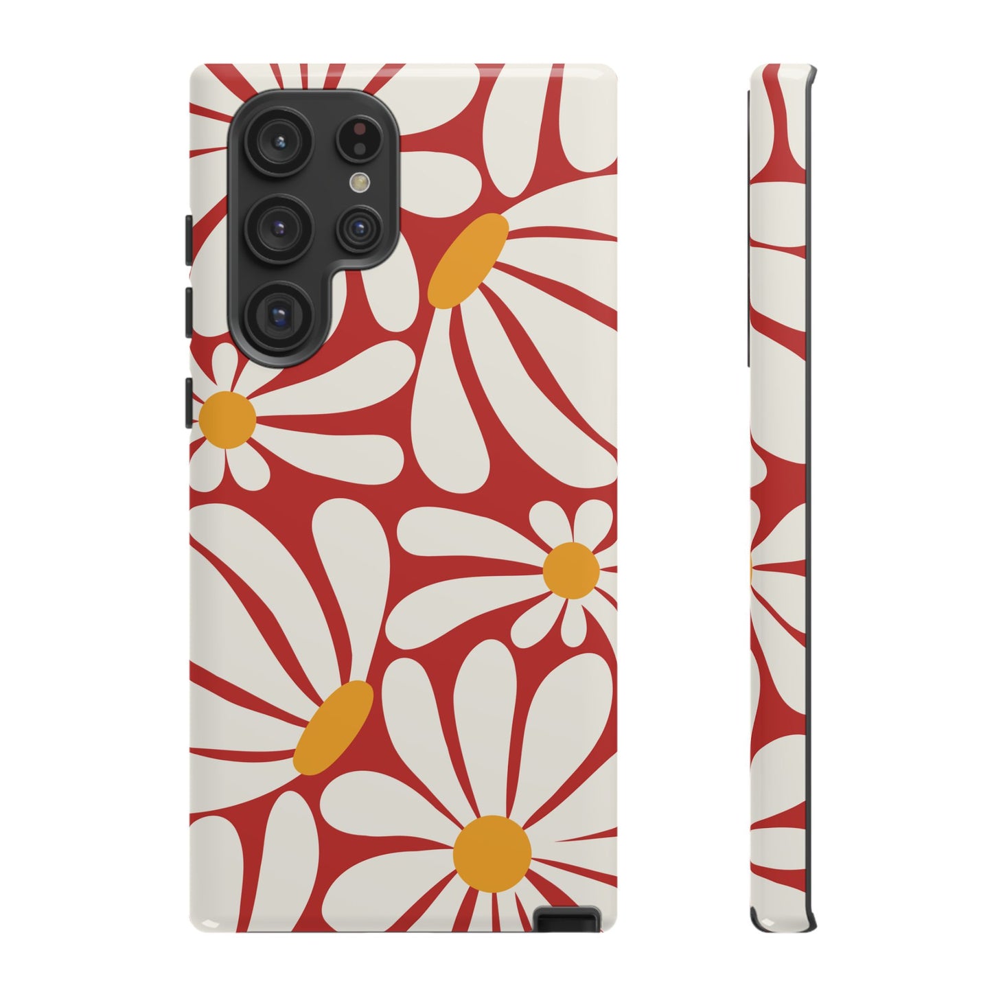 Retro Red Daisy Pattern Phone Case - Red Phone Case - Samsung Galaxy S22 Ultra / Glossy