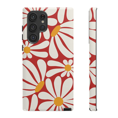 Retro Red Daisy Pattern Phone Case - Red Phone Case - Samsung Galaxy S22 Ultra / Glossy