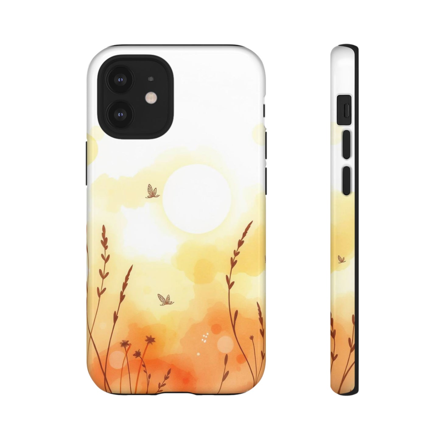 iPhone 12 Mini / Glossy Phone Case - Boho Chic Watercolour Wildflower Pattern Phone Case