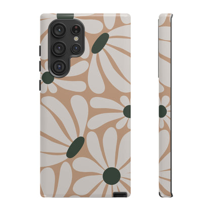 Samsung Galaxy S22 Ultra / Glossy Phone Case - ’Retro Beige & White Daisy Pattern’ Phone Case