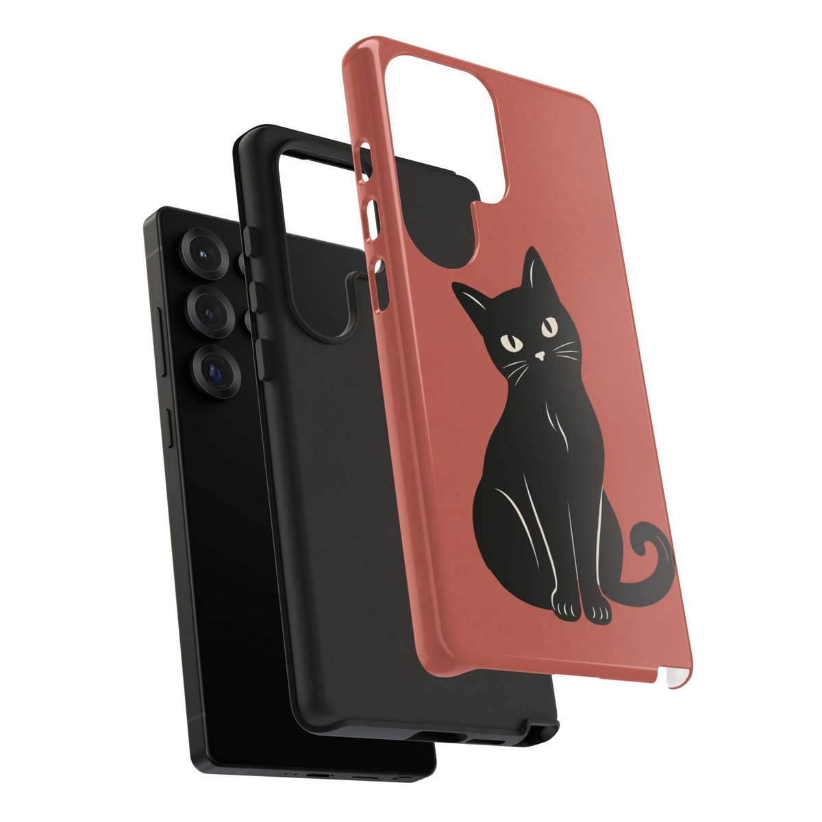 Minimalist Coral Red & Black Cat Phone Case