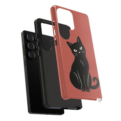 Minimalist Coral Red & Black Cat Phone Case