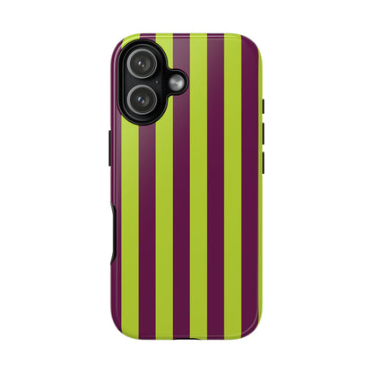 Trendy Neon Lime Green & Plum Stripe Pattern Phone Case - Green Phone Case - iPhone 17 / Glossy