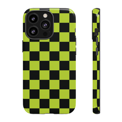 Trendy Neon Lime Green & Black Checked Pattern Phone Case - Green Phone Case - iPhone 13 Pro / Glossy