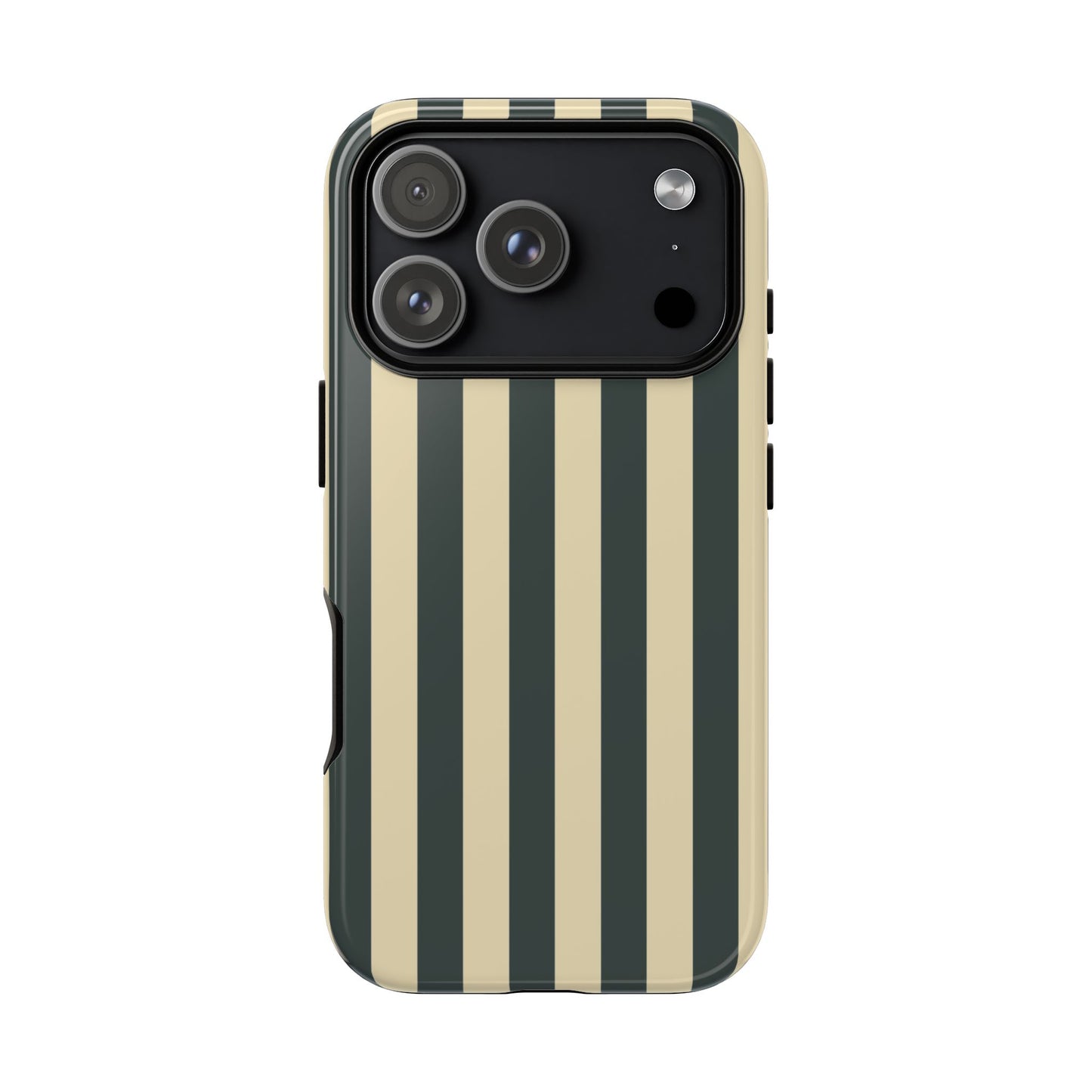 iPhone 17 Pro / Glossy Phone Case - ’Green & Beige Stripe Pattern’ Phone Case