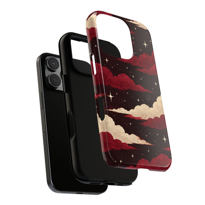 Illustrated Crimson Red Clouds & Stars Phone Case