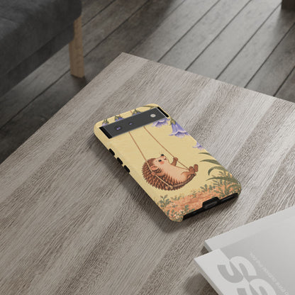 Whimsical Buttercream Hedgehog and Bluebell Phone Case - Yellow Phone Case