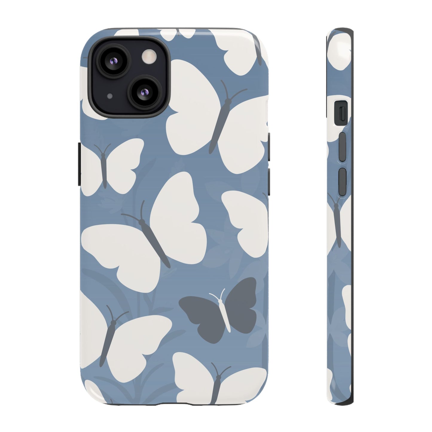 iPhone 13 / Glossy Phone Case - Minimalist Light Blue Butterfly Pattern Phone Case