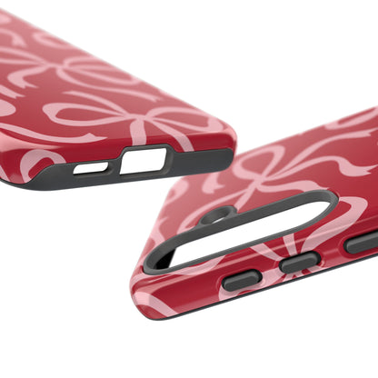 Bold Raspberry Red and Blush Pink Bow Pattern Phone Case