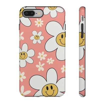 Fun Retro Daisy Pattern with Pink Background Phone Case - Pink Phone Case - iPhone 8 Plus / Glossy