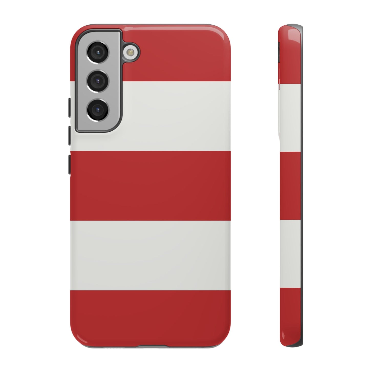Samsung Galaxy S22 Plus / Glossy Phone Case - Red & White Horizontal Stripe Pattern Phone Case