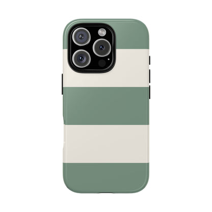 iPhone 16 Pro / Glossy Phone Case - Green & White Horizontal Stripe Pattern Phone Case
