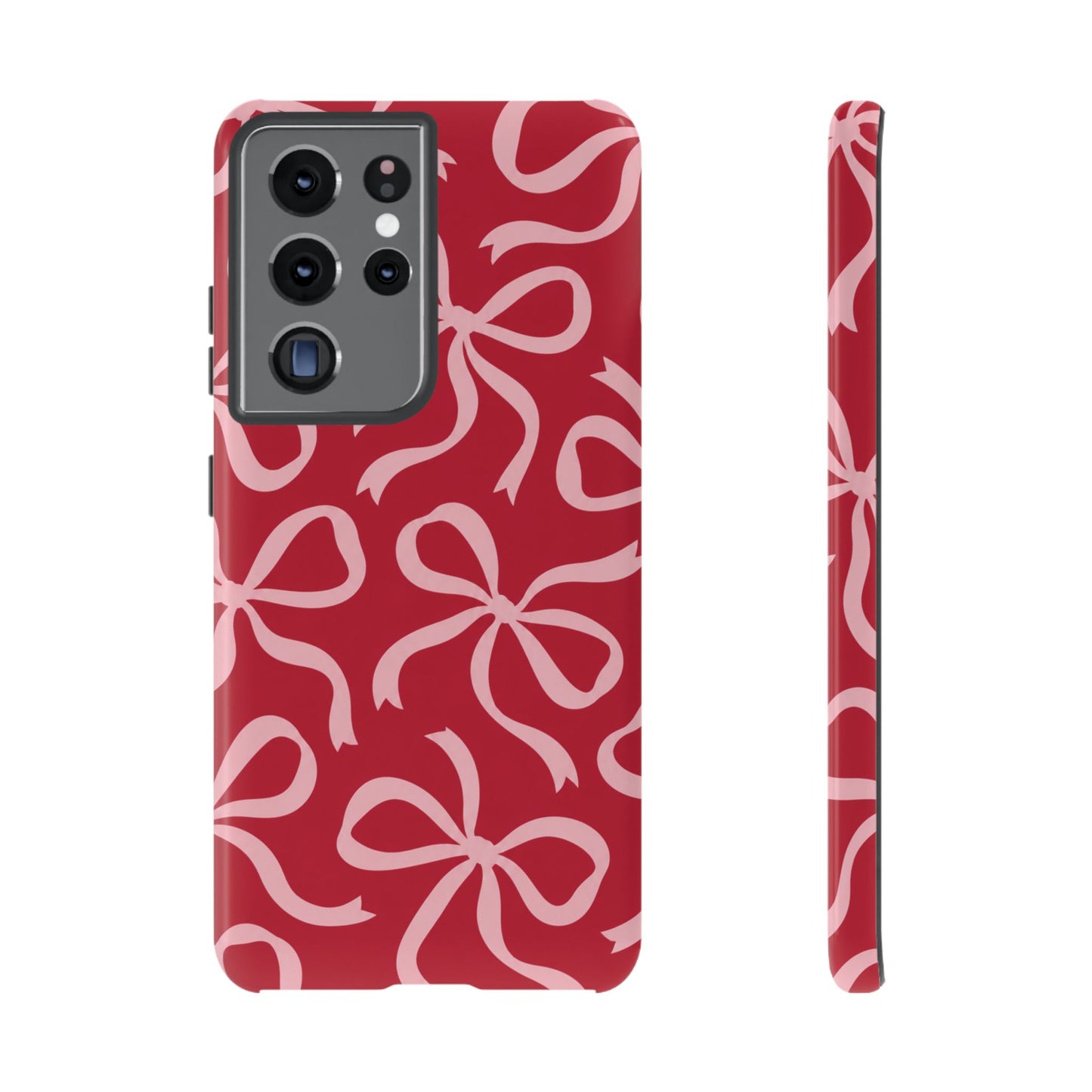 Bold Raspberry Red and Blush Pink Bow Pattern Phone Case