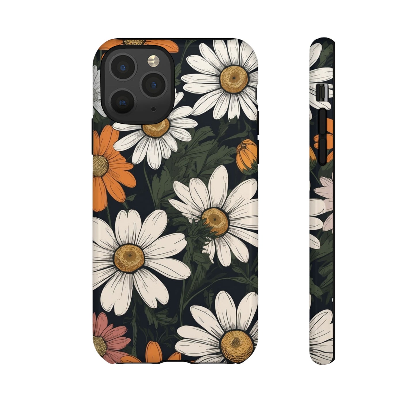 iPhone 11 Pro / Glossy Phone Case - Boho Chic Daisies Floral Pattern ’White Orange & Pink’ Phone Case