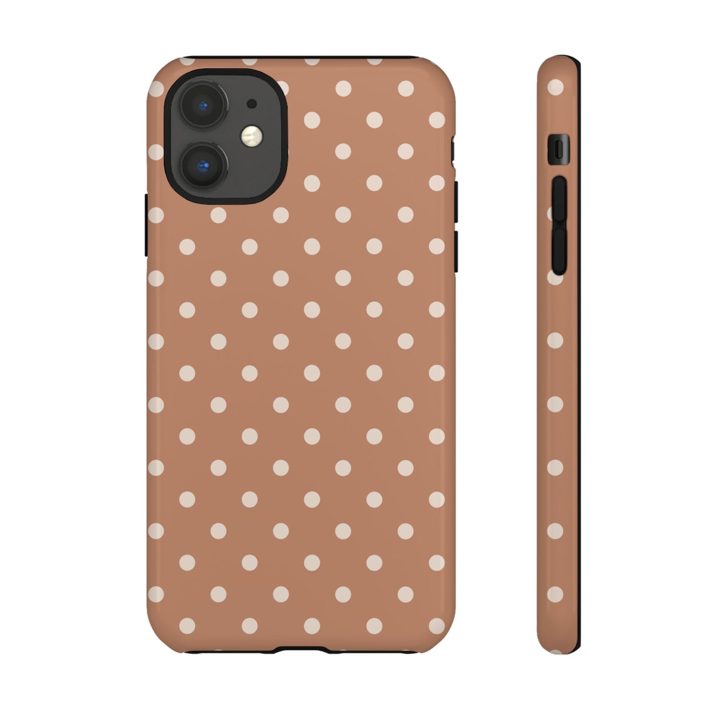 iPhone 11 / Glossy Phone Case - Brown with White Dot Pattern Phone Case