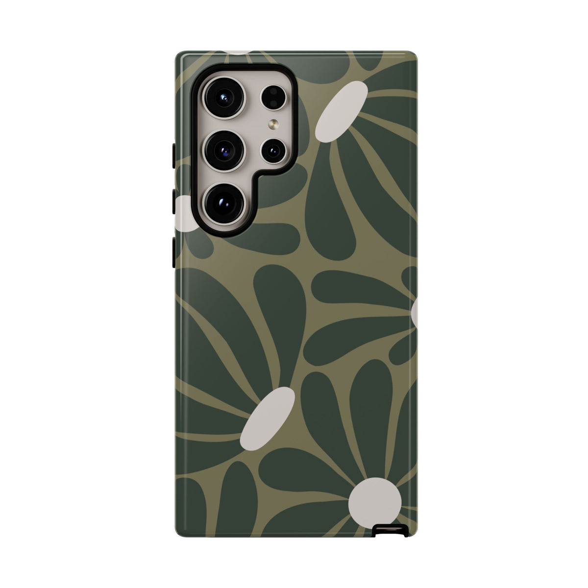 Retro Olive Green Daisy Pattern Phone Case - Green Phone Case - Samsung Galaxy S24 Ultra / Glossy