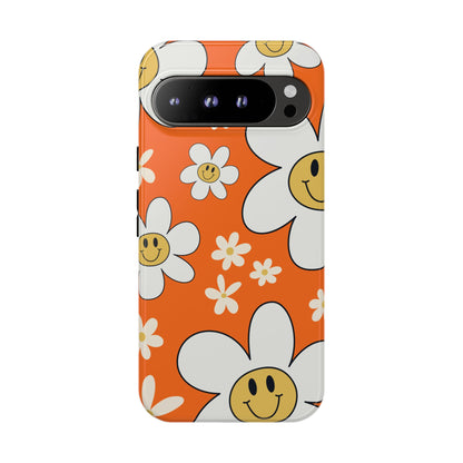 Fun Retro Daisy Pattern with Orange Background Phone Case - Orange Phone Case - Google Pixel 9 Pro XL / Glossy