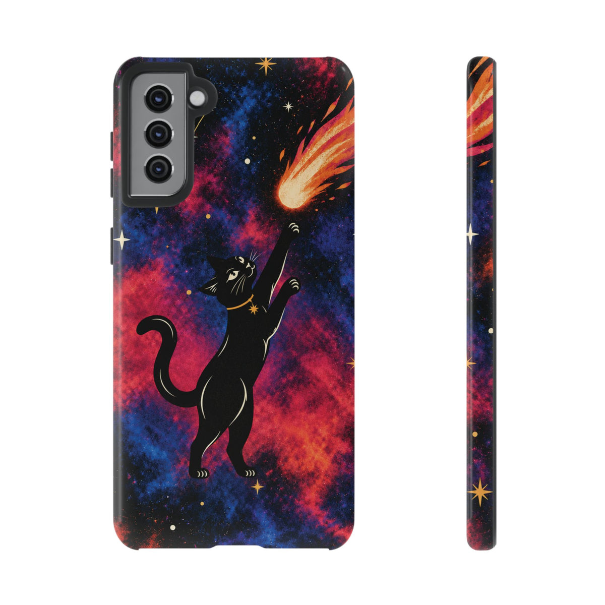 Whimsical Multicolour Celestial Black Cat Phone Case