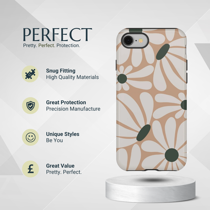Phone Case - Retro Beige & White Daisy Pattern Phone Case
