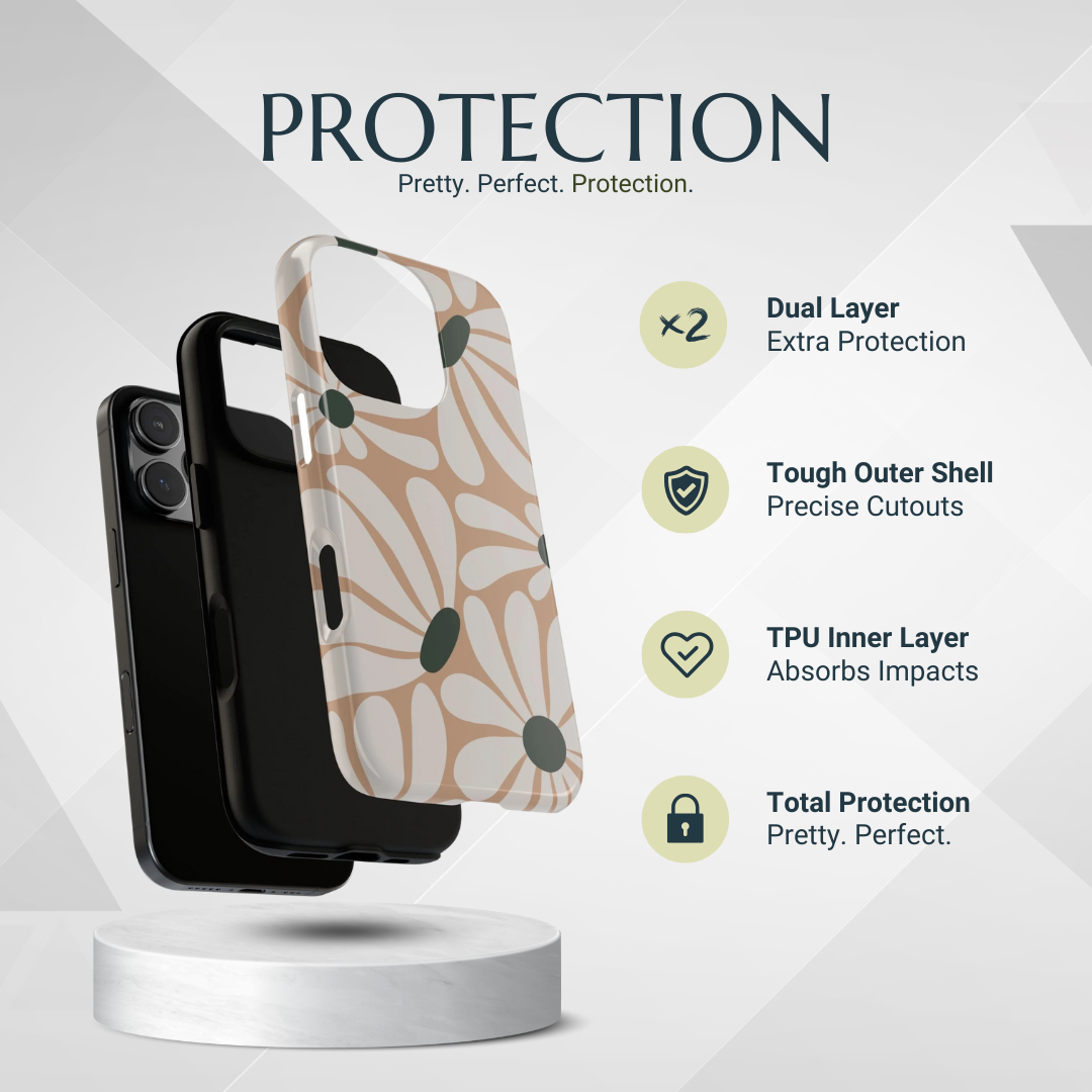 Phone Case - Retro Beige & White Daisy Pattern Phone Case