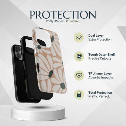 Phone Case - Retro Beige & White Daisy Pattern Phone Case