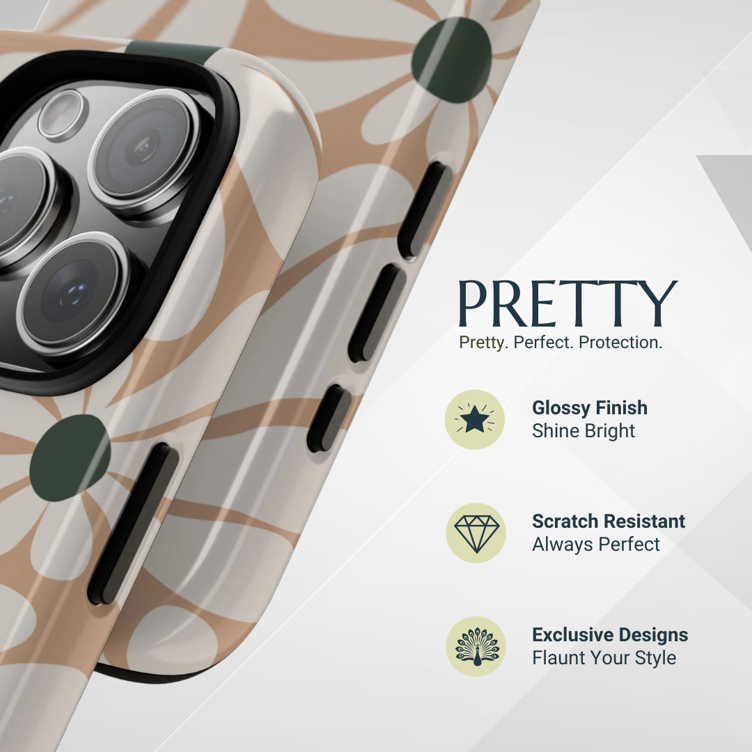 Phone Case - Retro Beige & White Daisy Pattern Phone Case